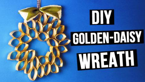  DIY Golden-daisy Wreath from Cardboard Rolls 